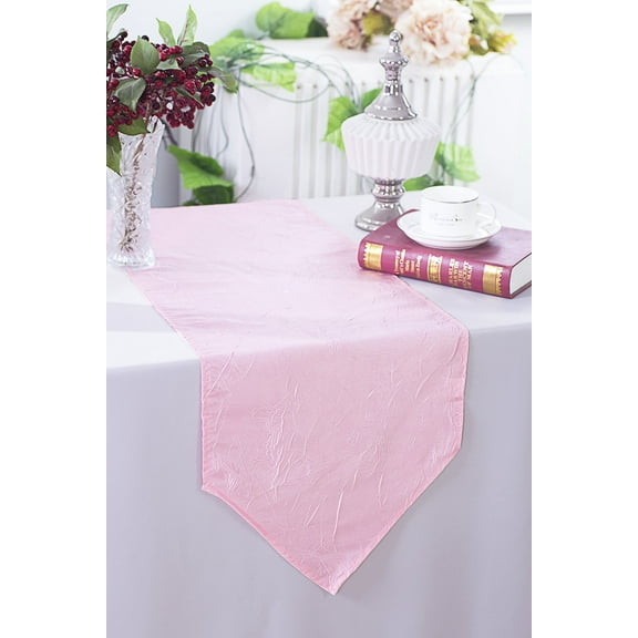 Wedding Linens Inc. (2pcs) 13"x108" Crushed Crinkle Taffeta Table Runner - Pink