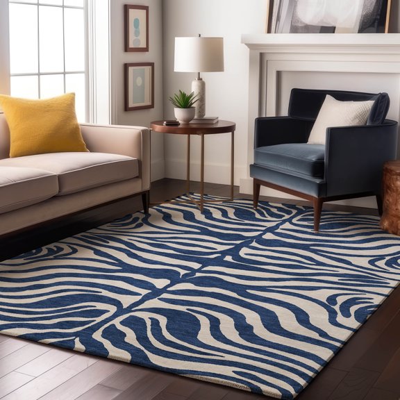 Addison Rugs Mayfield Premium Machine Washable Transitional Animal Print Navy Rectangle Rug, 8' x 10'