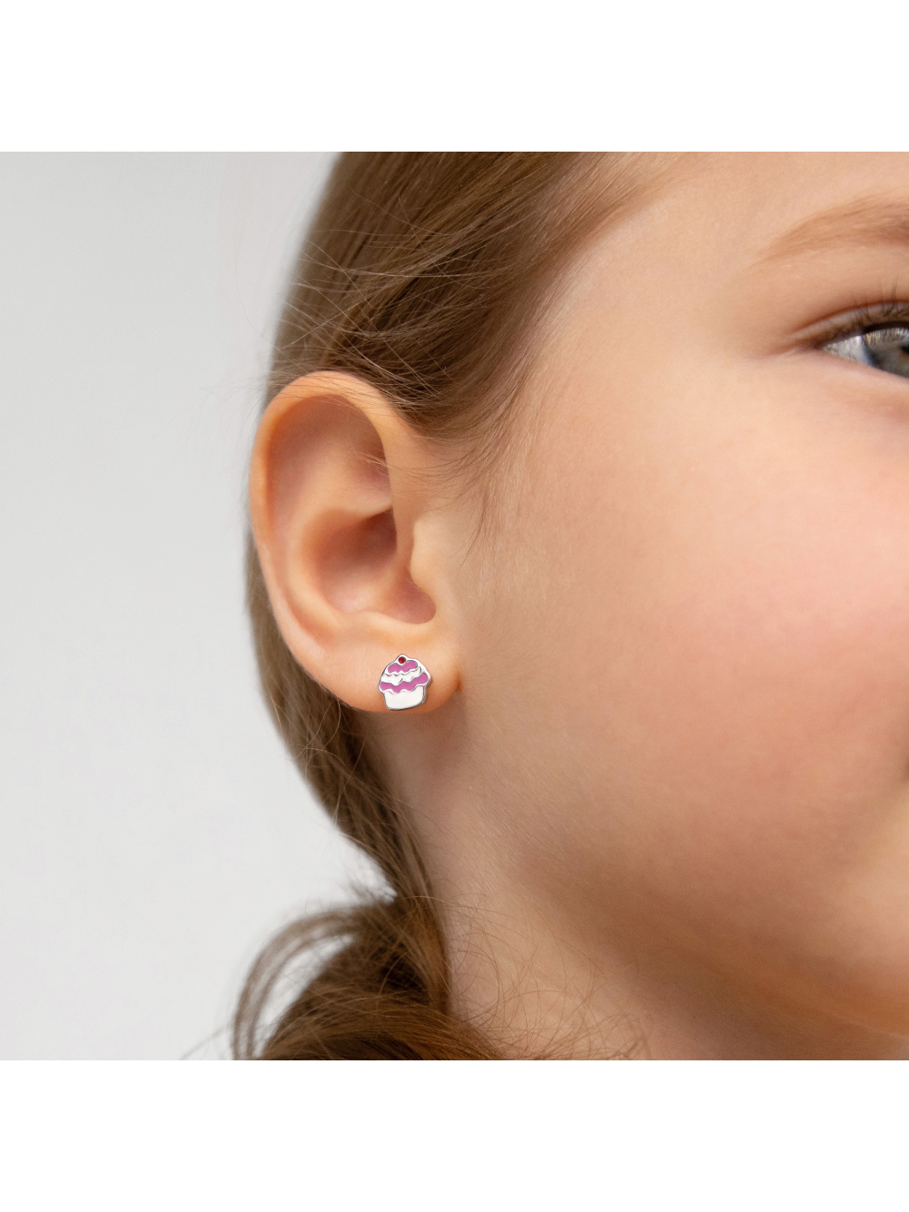 Enamel Cupcake Baby / Toddler / Kids Earrings Screw Back - Sterling Silver