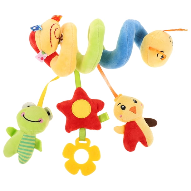 Juguete de cuna para cochecito, peluche colgante en espiral, juguete de actividades para cochecito, juguete chirriante, juguete de dibujos animados para cochecito