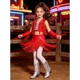 thumbnail image 7 of Aiihoo Kids Girls Tassel Jazz Dance Outfits Fringe Sequin Tops Skirt with Built-in Shorts And Oversleeves Western Cowgirl Wear Red 10, 7 of 7