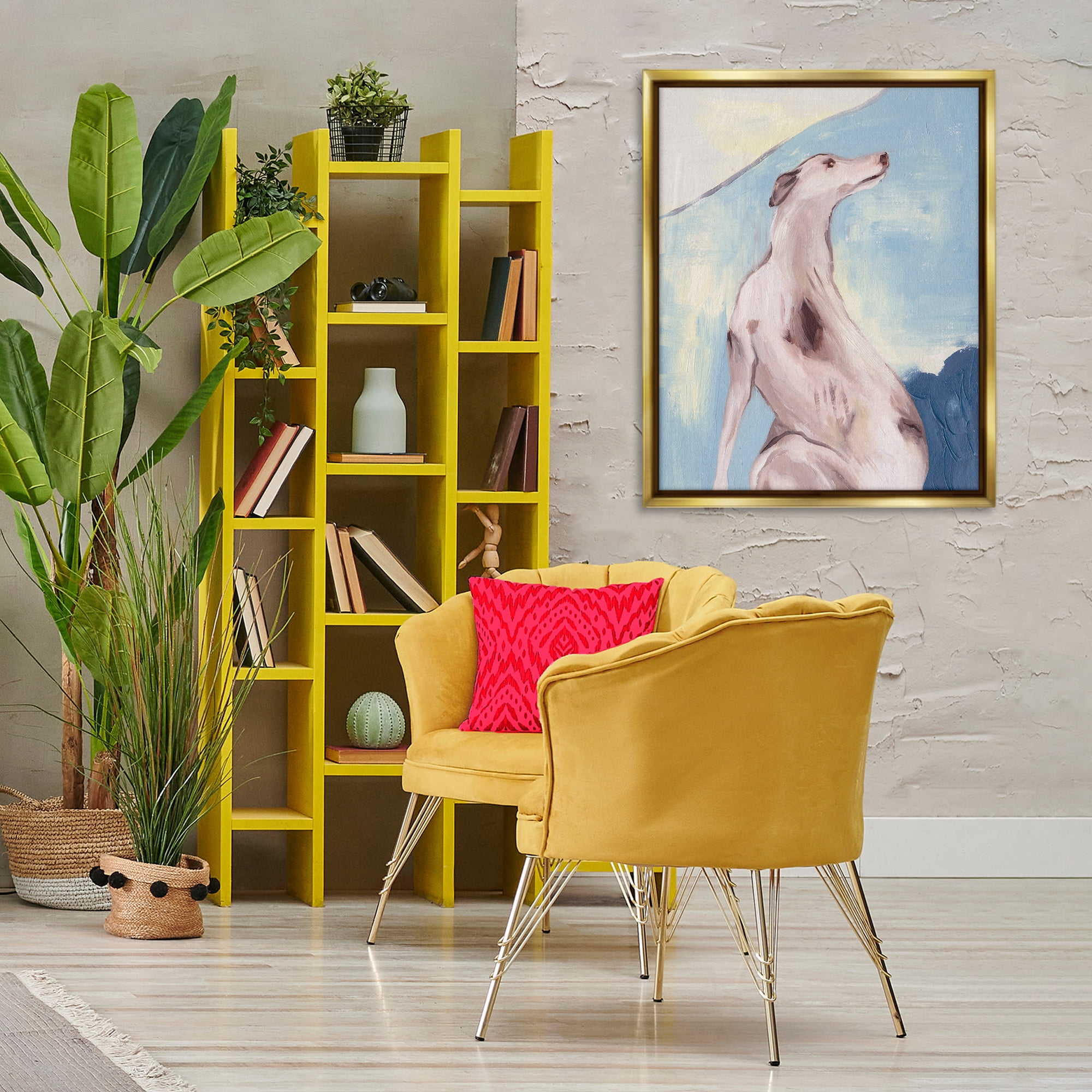 Stupell Industries Greyhound Abstract Painting Animals & Insects Painting Gold Floater Framed Canvas Art Print Wall Art, 25 x 31