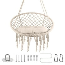 Comfort - Packed Beige Hanging Chair with Steel O - rings - Ideal for Indoor Zones like Entryway, Hallway, Loft
