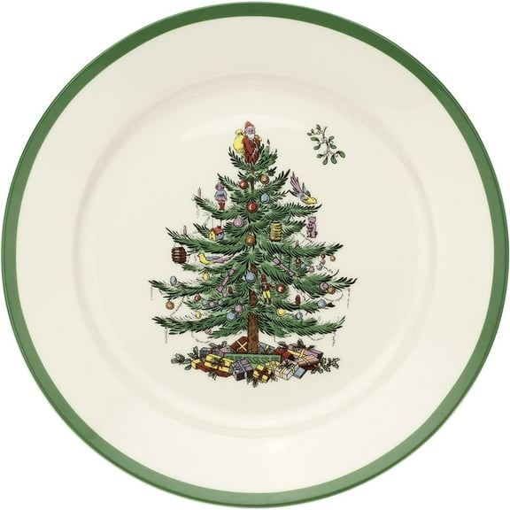 Spode Christmas Tree Luncheon Plate, 9-Inch Porcelain Dinner & Appetizer Plate, Holiday-Themed Serving Plate, Microwave & Dishwasher Safe, Festive Collectible Seasonal Dining Plate