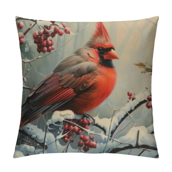 Orinice Cardinal Snow Berries Graphic Decorative Throw Pillow Cover Soft and Durable for Home Couch Living Room Bed Sofa Winter Season 1PC 12x12in