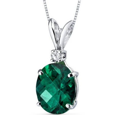 Oravo 2.50 Carat T.G.W. Oval-Cut Created Emerald and Diamond Accent 14kt White Gold Pendant, 18