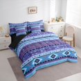 thumbnail image 3 of jejeloiu Aztec Triangle Rhombus 7pcs Bedding Comforter Set,Blue Purple Queen Bedding Sets For Teens Kids Reversible, 3 of 8