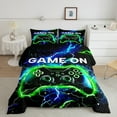 thumbnail image 2 of jejeloiu Cartoon Console Gamepad Full Size Comforter Sets,Green Blue Lightning Bedding Comforter Set,Kids Video Game Bedding Sets For Boys Teens,Ultra Soft Home Decor Reversible,3pcs, 2 of 8
