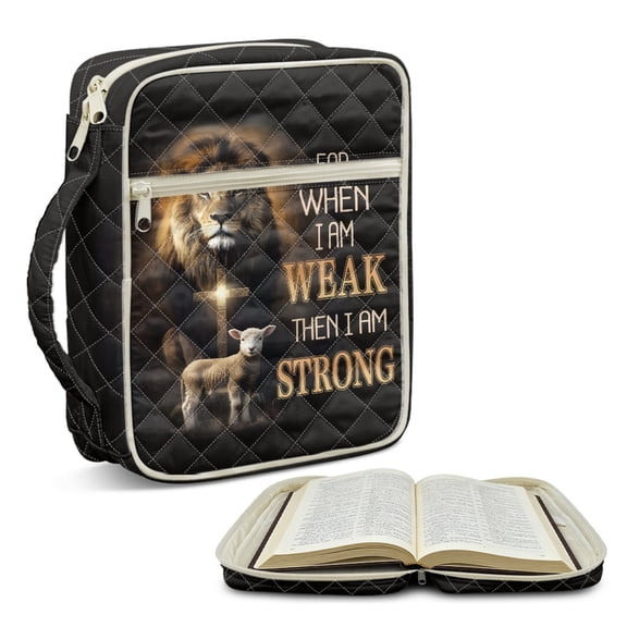 ZUXONGSY Lion Cross Sheep Print Bible Cover Case for Women Quilted Bible Protector Large Christian Tote Bag with Handle Scripture Bag for Daily Use