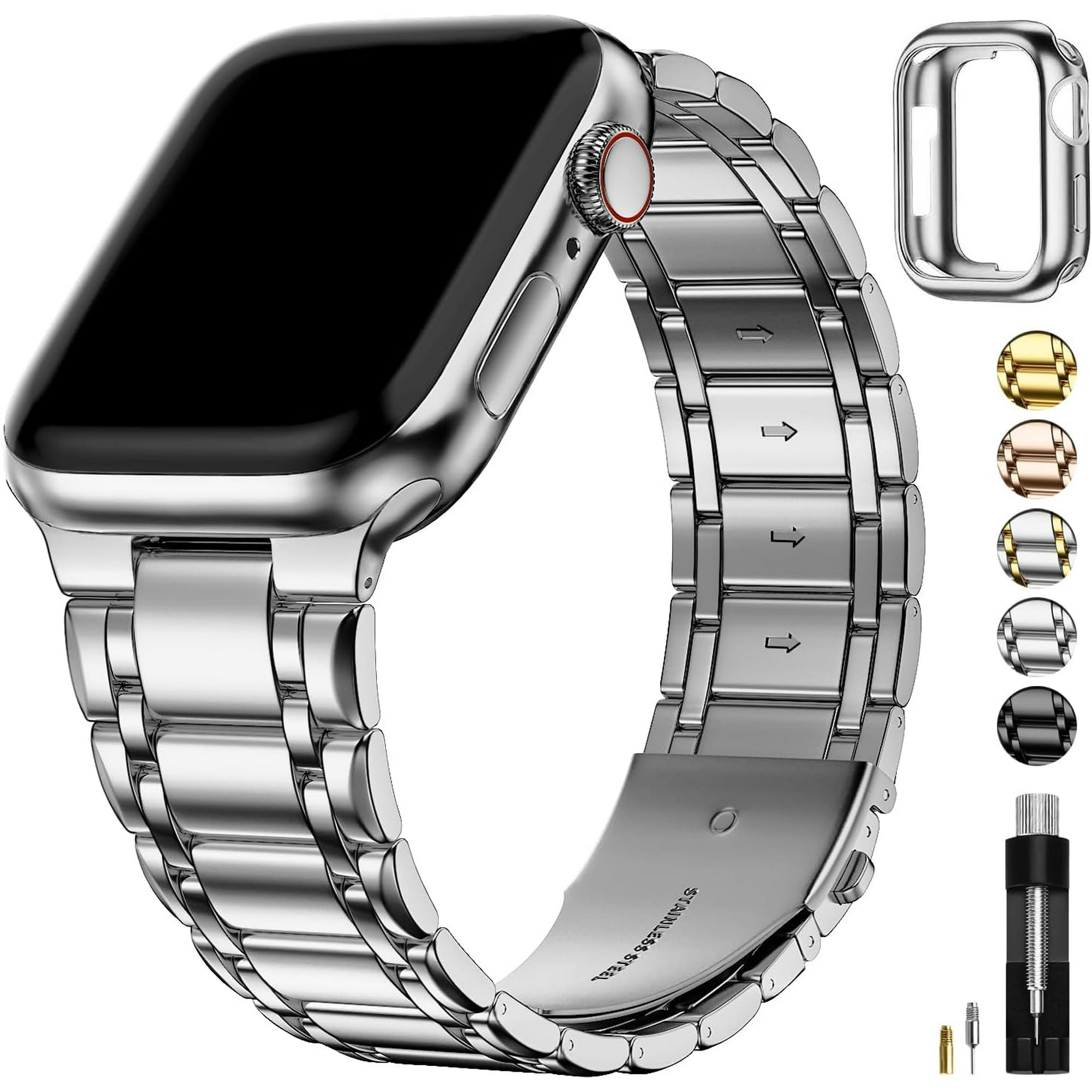 Compatible with Apple Watch Straps 45mm 44mm 42mm Stainless Steel Replacement iWatch Bands with TPU Protective Case for Series 9 8 7 6 5 4 3 2 1 SE Walmart