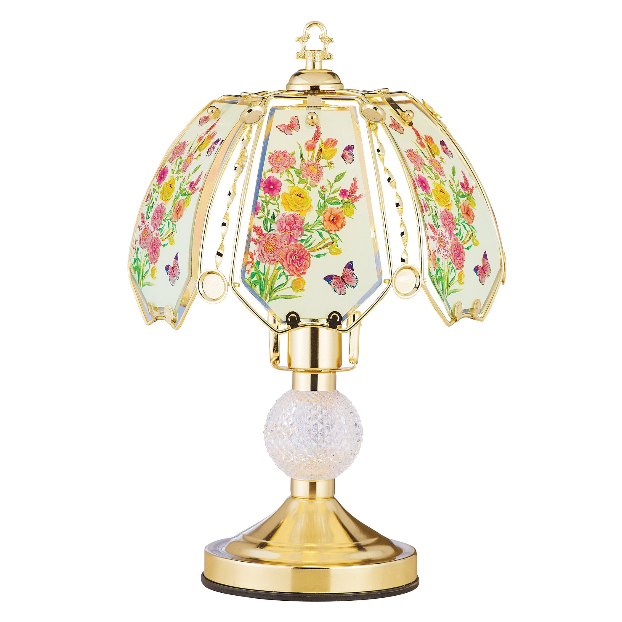 Peony Garden Gold-Toned Tabletop Touch Lamp 