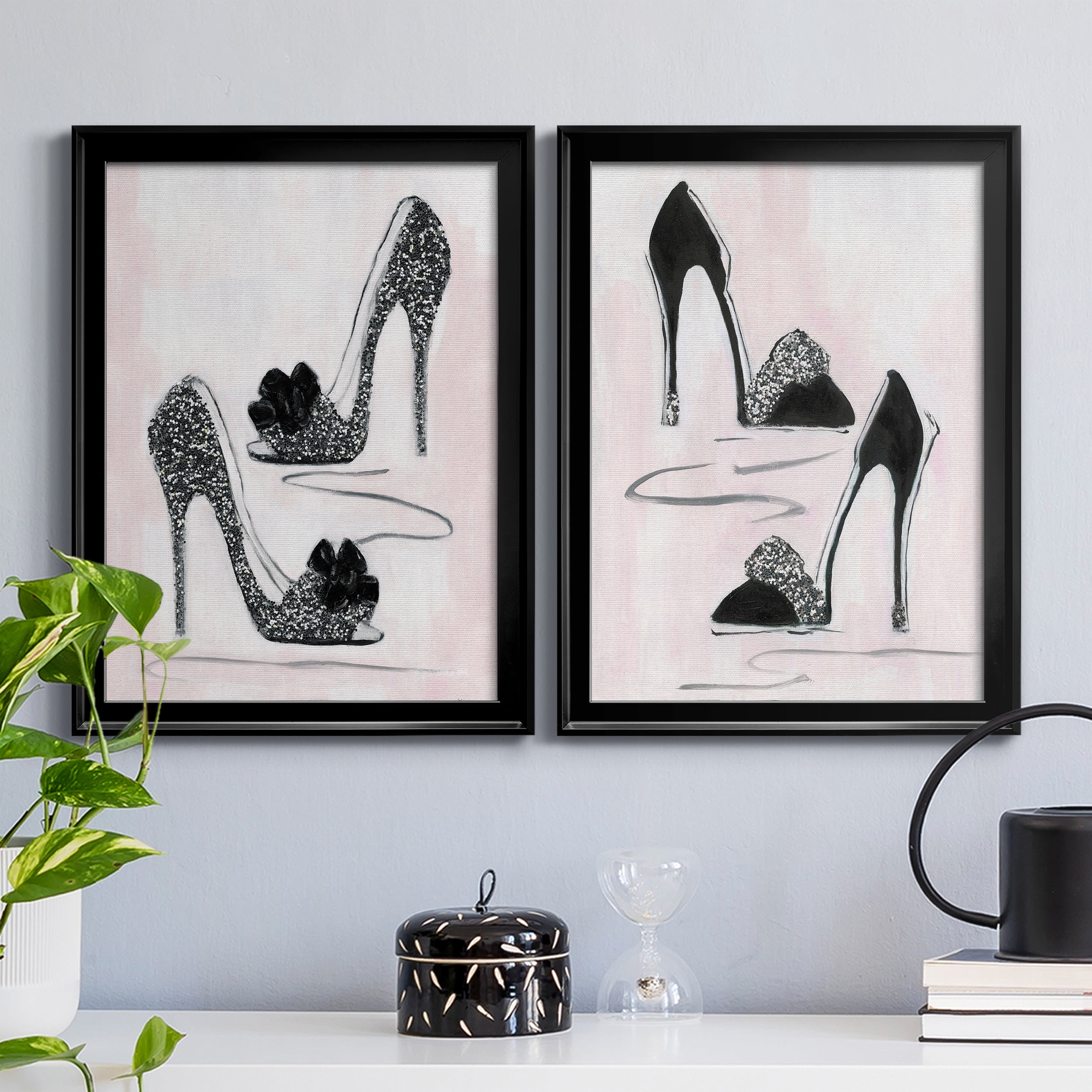 2 Piece Set Shoes That Dazzle I Premium Framed Canvas - Ready to Hang - 18.5 x 24.5 Each - Black Frame