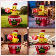 7.2ft Inflatable Hot Cocoa Mug with Gingerbread Man & LED Lights, Christmas Blow Up Outdoor Yard Decoration for Lawn Garden Holiday Party