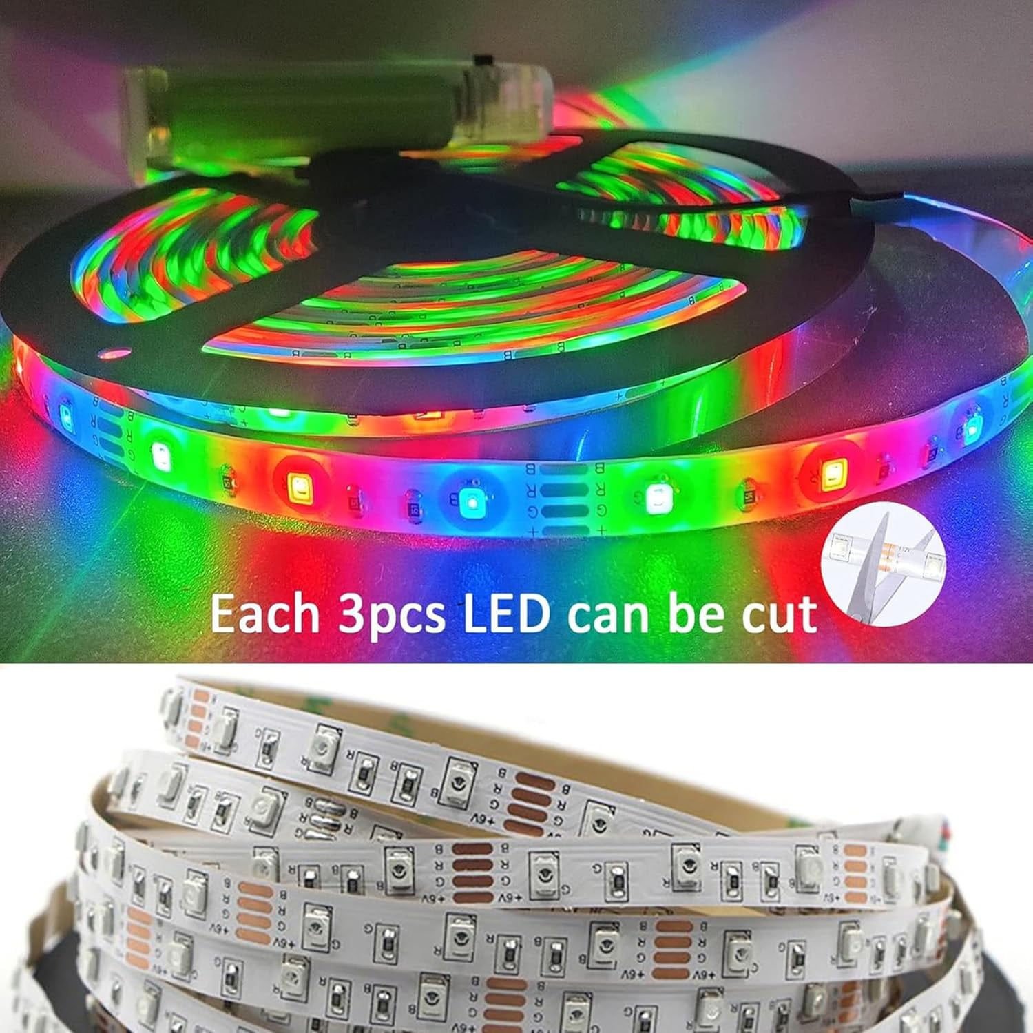 RGB LED Strip Lights with Remote Control, Flexible Cuttable Self-Adhesive Battery Powered Strip Light for Bedroom TV Kitchen Cupboard Cabinet