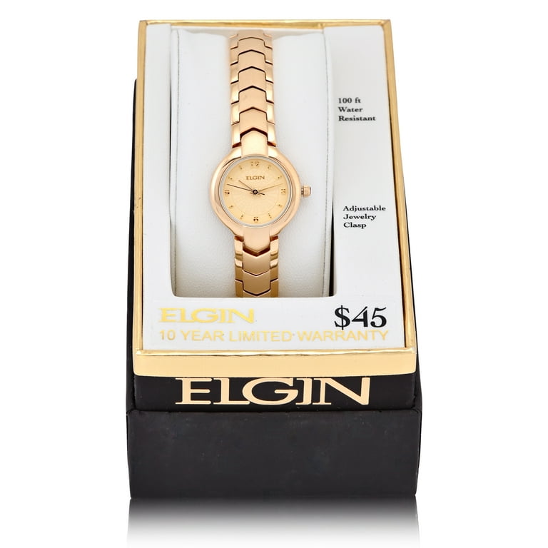 Elgin Gold-Tone Analog Watch with Off-White Dial, Water-Resistant