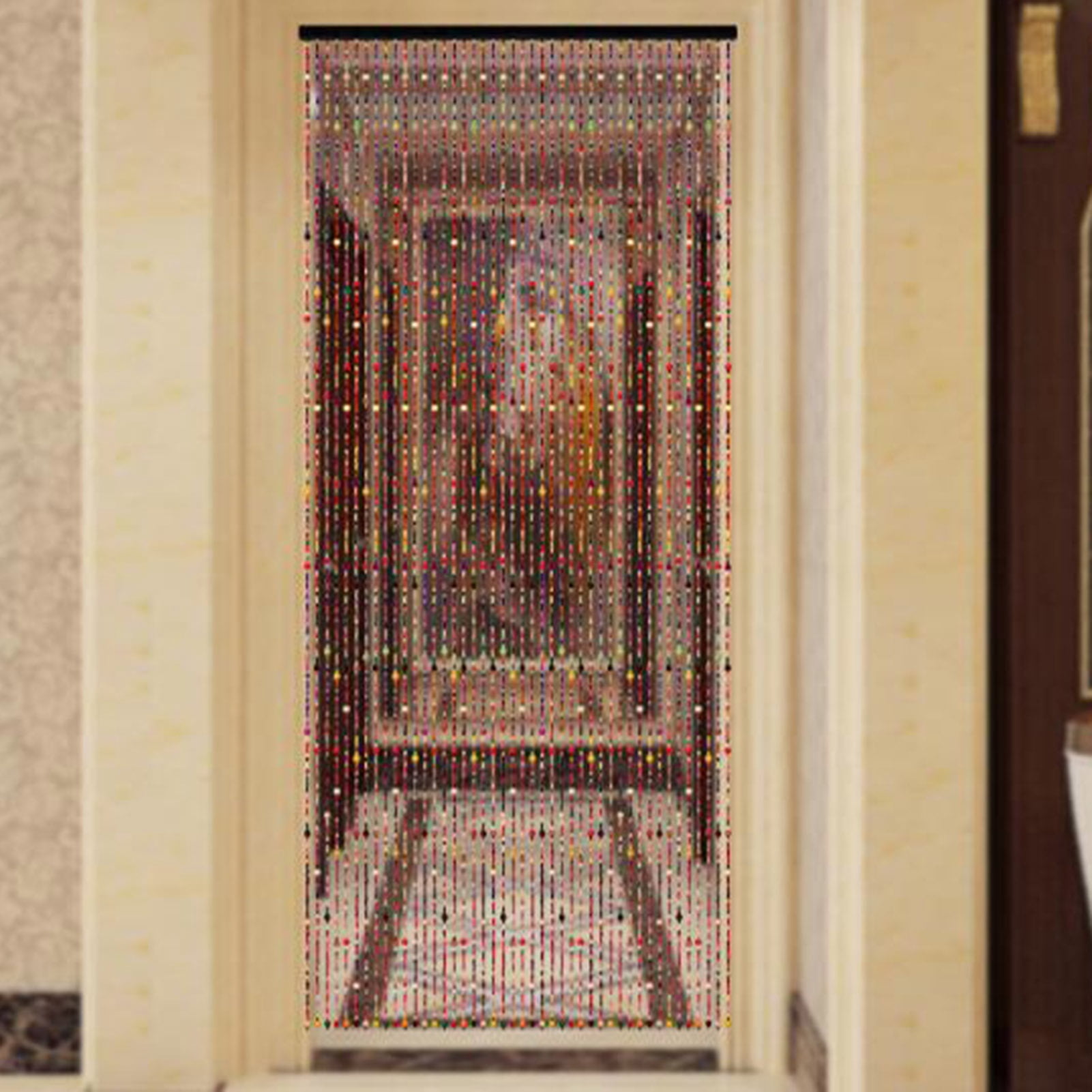 Natural Bamboo Wood Beaded Curtain,Boho Natural Room Divider Door Curtain,Handmade Hanging Decor String Bead Screen Panel for Bedroom Kitchen Hallway