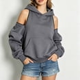 thumbnail image 2 of CAIXIA Cold Shoulder Womens Hoodies Fall Pullover Lined Quality Soft Long Sleeve Sweaters Top Funny Graphic Women's Sweatshirts with Kangaroo Pocket Fall Basic Clothes 2026, 2 of 9