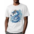 thumbnail image 6 of Blue Chinese Dragon Men's T Shirts Blue Dragon T-Shirt for Men Crew Neck Tees Cotton Tops, White, L, 6 of 7