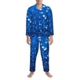 thumbnail image 3 of Fuzoiu A Blue Glitter Print Men's Long-Sleeved Pajama,Lounge Button Down Nightwear,Mens Notch Collar Pajama Set -XX-Large, 3 of 7