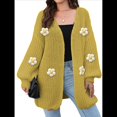 thumbnail image 1 of Suéteres Femeninos con Cuello en V, Larga, Estampado Floral, de Punto Abierto, Sin Botones, de Moda, para Exteriores. Mostaza Talla Única, 1 of 8