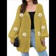 thumbnail image 1 of Suéteres Femeninos con Cuello en V, Larga, Estampado Floral, de Punto Abierto, Sin Botones, de Moda, para Exteriores. Mostaza Talla Única, 1 of 8