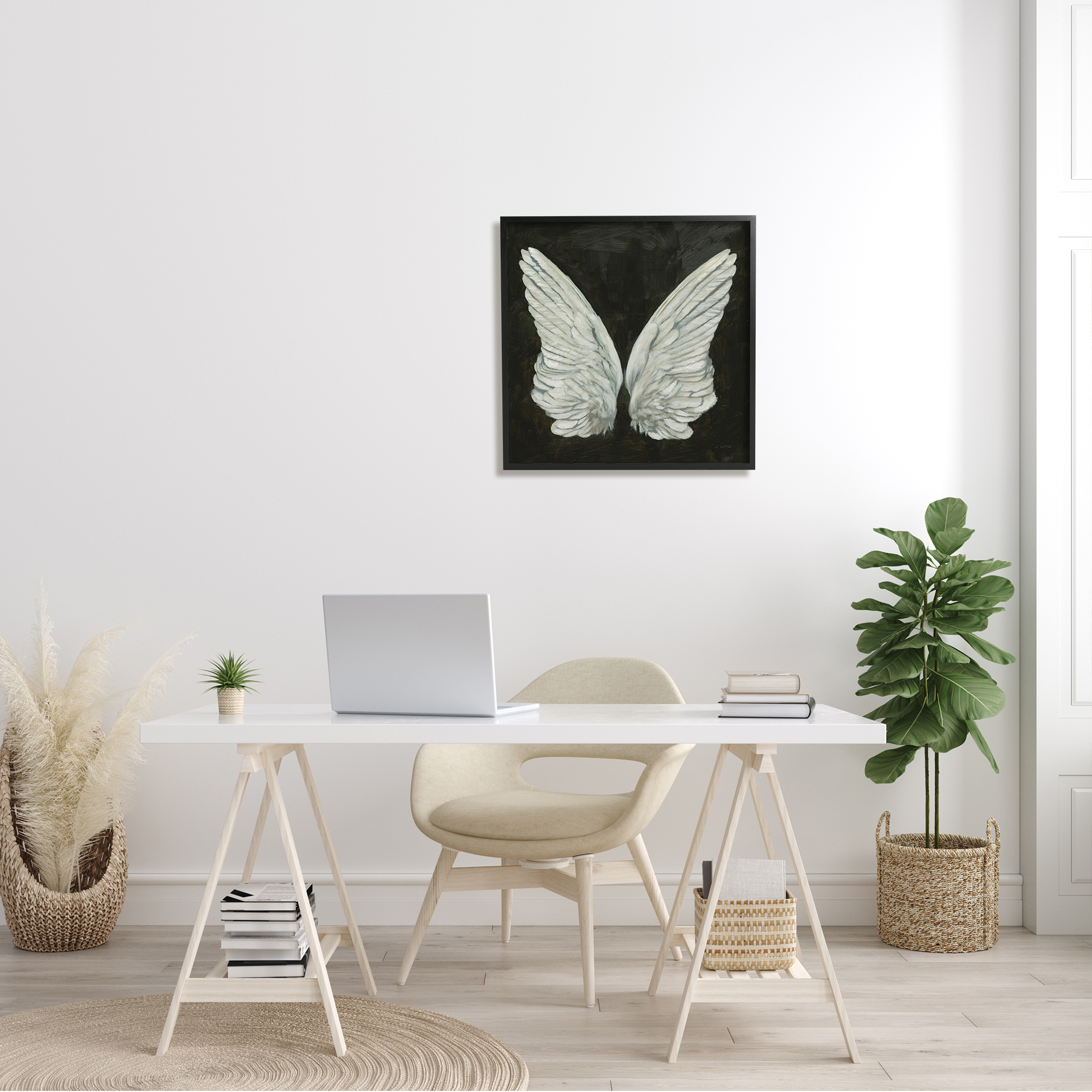 Stupell Industries Off-White Angel Wings White Feathers over Black, 24 x 24,Design by James Wiens