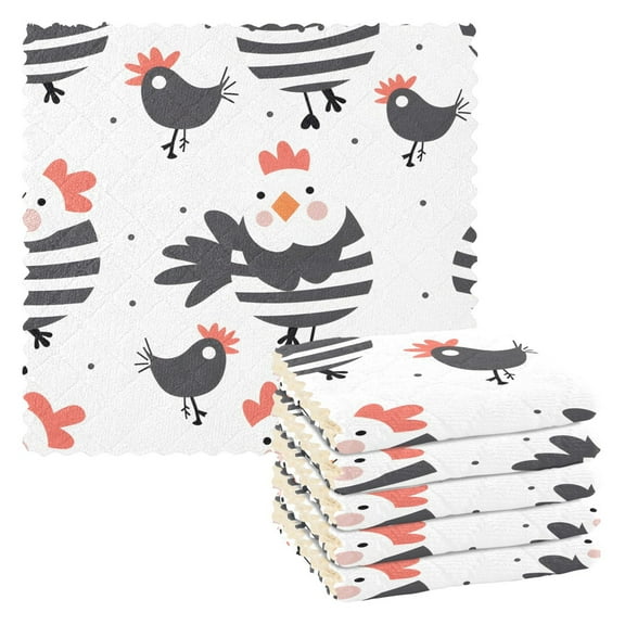 6 Packs Cute Chickens and Dots Kitchen Dish Towels Soft Absorbent Dish Cloths 11"x11"