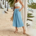 thumbnail image 4 of Audhol Womens Capri Pants, Flowy Linen Pants Women Wide Leg Tie Knot Pants Loose Beach Pants High Waisted Trousers with Pockets Wide Leg Capri Pants for Women Blue M, 4 of 9