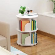 2 Tier 360° Rotating Stackable Shelves Bookshelf Organizer (White)