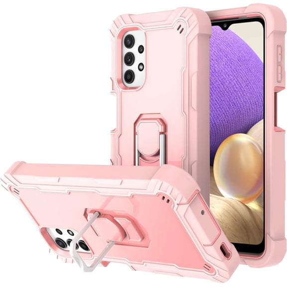 Phone Case for Samsung Galaxy A32 5G 2021 6.5 inch Cover with Ring Holder Stand Shockproof Heavy Duty Cell Accessories Gaxaly M32 G5 Galaxies A 32 32A S32 SM-A326U A326U Women Men Rose Gold