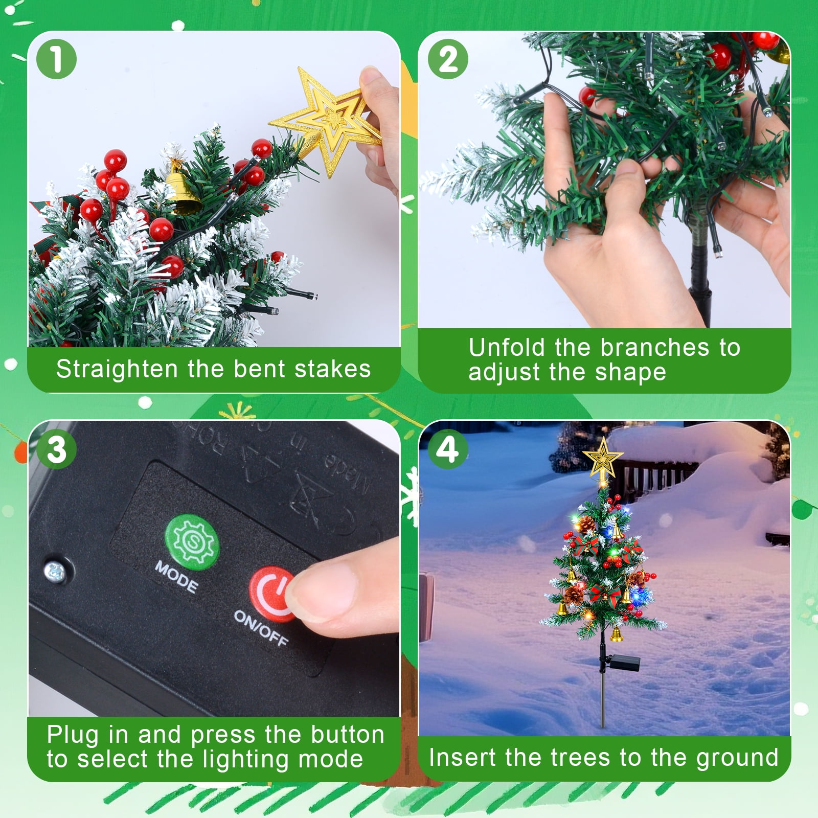 Ninonly 2 Pack Solar Christmas Trees Lights, 33.5 Inch Solar Garden Lights, 8 Modes Solar Powered Christmas Star Topper Landscape Light, Waterproof Xmas Tree Yard Decor Outdoor for Pathway Lawn Patio