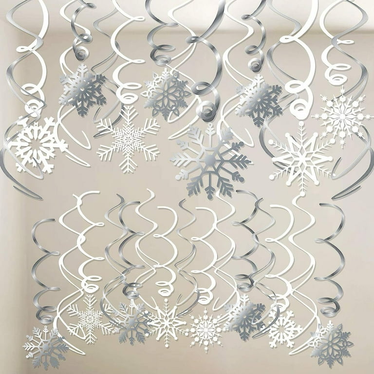 40 Pcs Winter Snowflake Hanging Swirls - 5.9 Inch Metallic Foil Decorations | Christmas & Frozen Party Ceiling Decor