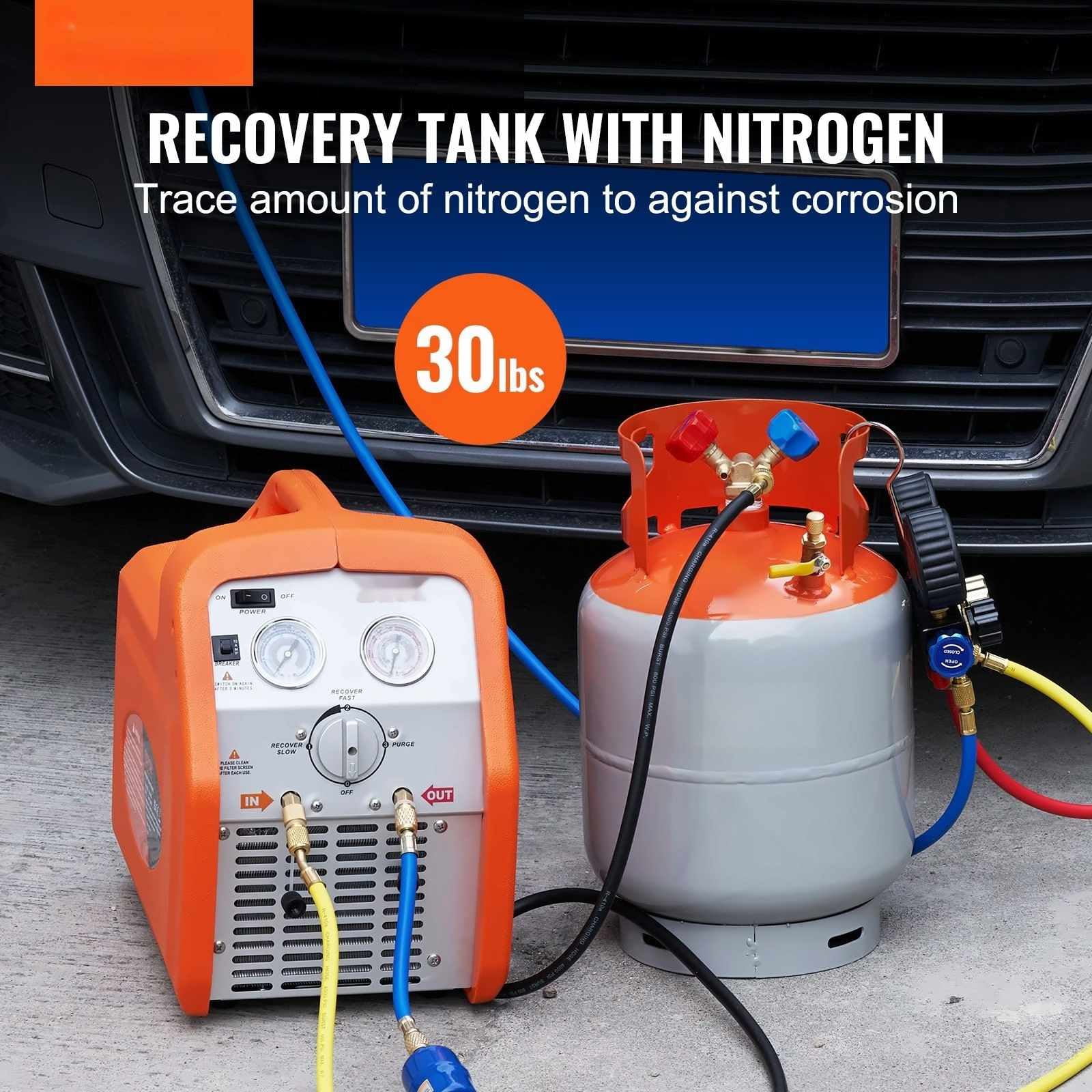 Refrigerant Recovery Tank 30 LBS - 400 PSI Cylinder w/ Y-Valve - R22/R134A/R410A - Portable AC Refrigerant Recovery Can for HVAC Professionals & DIY