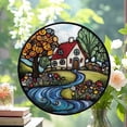 thumbnail image 2 of Boho Colorful Cottage by The River Stained Glass Window Hanging Window Suncatcher Glass Panel with Metal Chain Sun Catchers Wall Art Home Decor Gift for Women Mother's Day,, 2 of 6