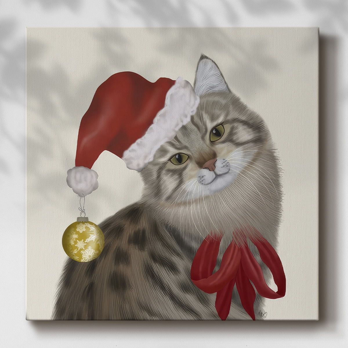Cute Cat with Christmas Hat- Gallery Wrapped Canvas