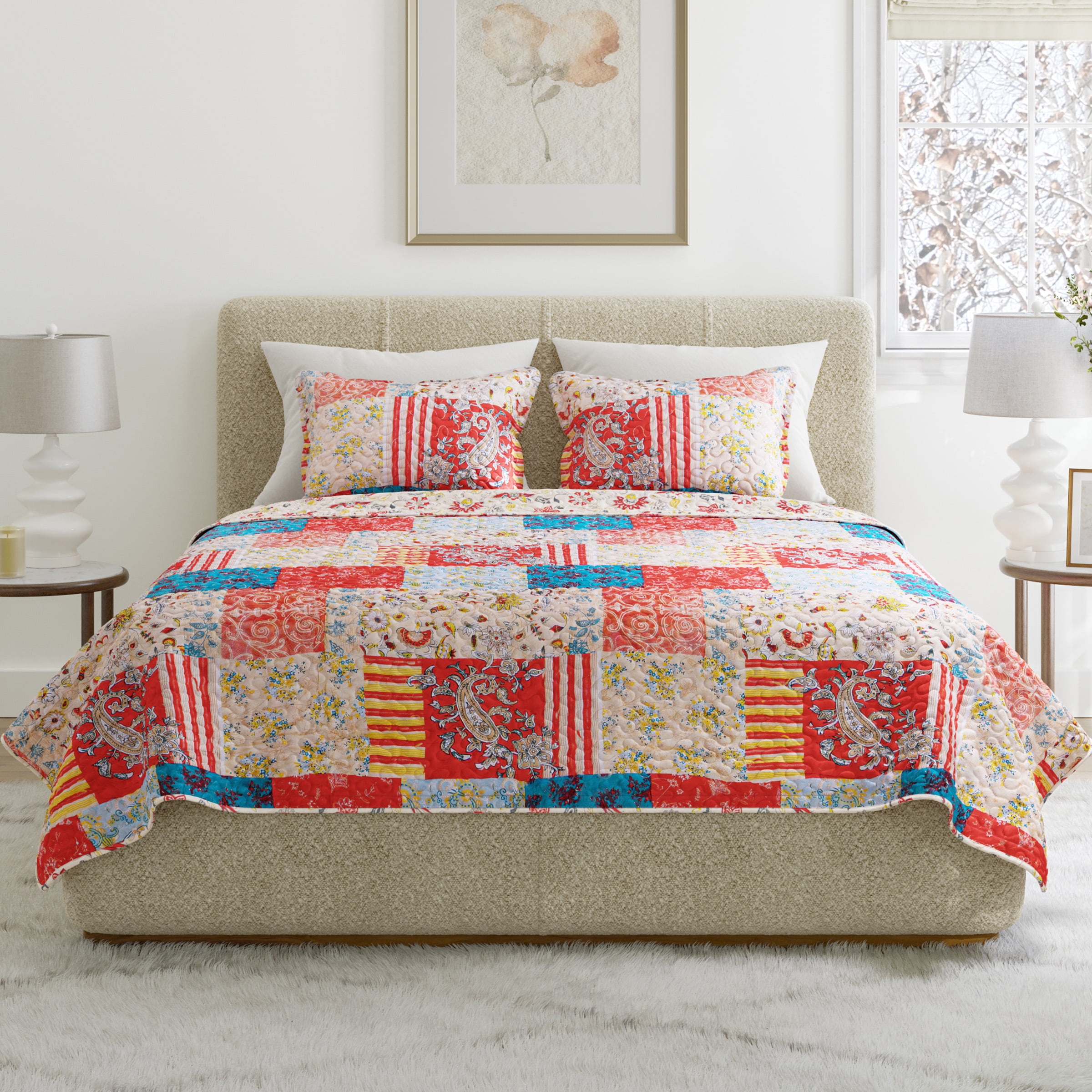 Somerset Home 3-Piece Quilt Set King Size - Mallory Classic Patchwork King Size Quilt Bedding Set with 2 Bed Pillow Shams