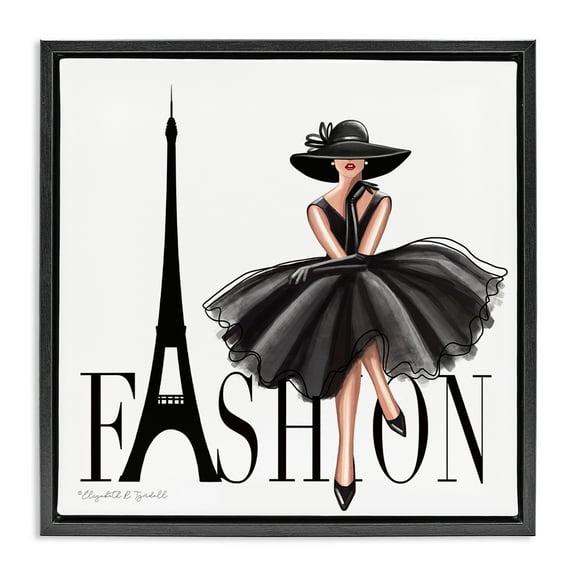 Stupell Industries Parisian Fashion Illustration Beauty & Fashion Painting Black Floater Framed Canvas Art Print Wall Art, 18 x 18
