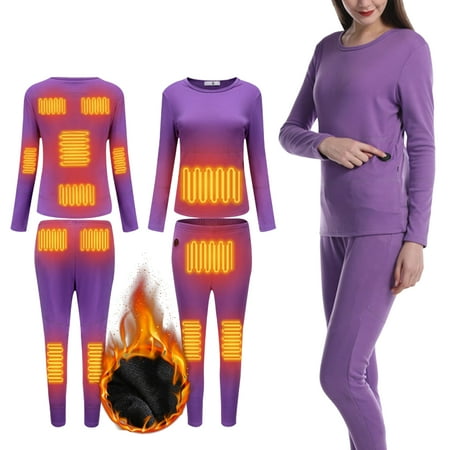 

harmtty 1 Set Thermal Top Pants Three Modes Coldproof Smart Remote Control USB Heating Underwear for Home violet 3XL