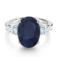 thumbnail image 3 of Gem Stone King 925 Sterling Silver 3-Stone Ring Oval Sapphire Moissanite (7.37 Cttw), 3 of 6