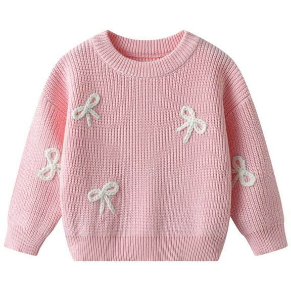 MEZZALL Girls Sweaters Long Sleeve Winter Knitwear Hand Embroidered Bow Baby Toddler Kids Pullover Soft Warm Casual Knitwear Tops Trendy Cartoon Clothing