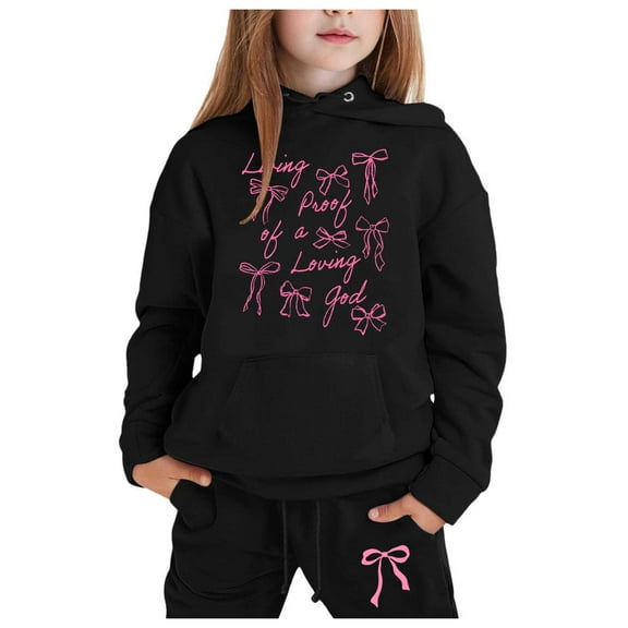 Girls Outfit Sets Toddler Boy Girl Long Sleeve Cute Print Warm Hoodie Sweatpant Kids Outfits Sweat Suit,2-13Y