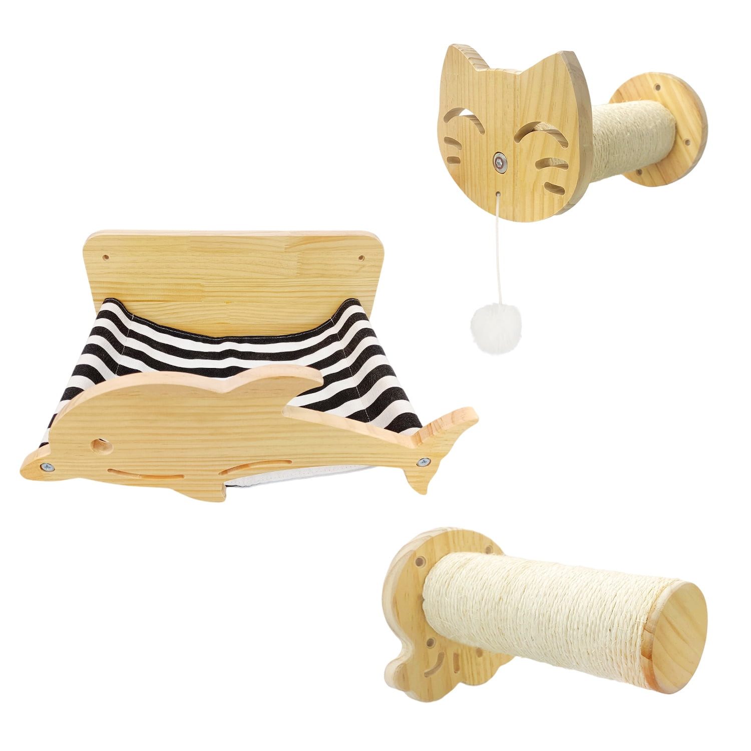 Arkham Pet Cat Hammock Wall Mounted Cat Shelf, Set of 3 Modern Cat Bed