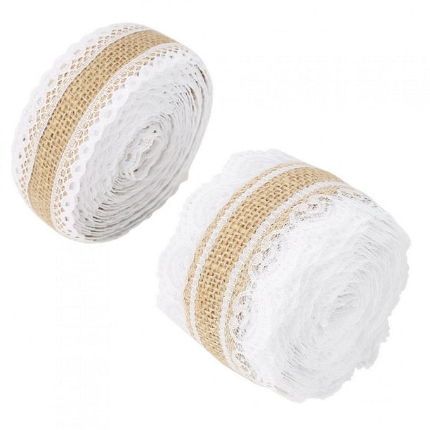 2 rollos de arpillera de 5 m con cinta de yute de arpillera de encaje para decoración de bodas.