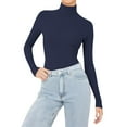 thumbnail image 4 of Women's Thermal Fleece Base Layer Top, Semi-Turtleneck Long Sleeve Shirt, Soft Warm Lining T-Shirt, Comfortable Slim Fit Layering Essential, Autumn Winter Inner Wear Navy XXXXXL, 4 of 7