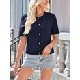 thumbnail image 3 of Dycnvjo Womens Summer Short Sleeve Cardigan Cable Knit Cropped Button Down Crewneck Sweater Tops Navy Blue XL, 3 of 8