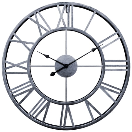 DESIGNICE 2026 New Thicker Metal Large Wall Clock Home Decorative Industrial Clocks with Big Arabic Numerals,Retro Oversized Clock for Living Room Decor,Battery Operated,Silver