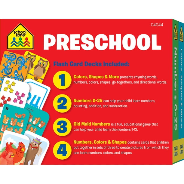 School Zone Preschool 4-Pack Flash Cards for Numbers, Shapes