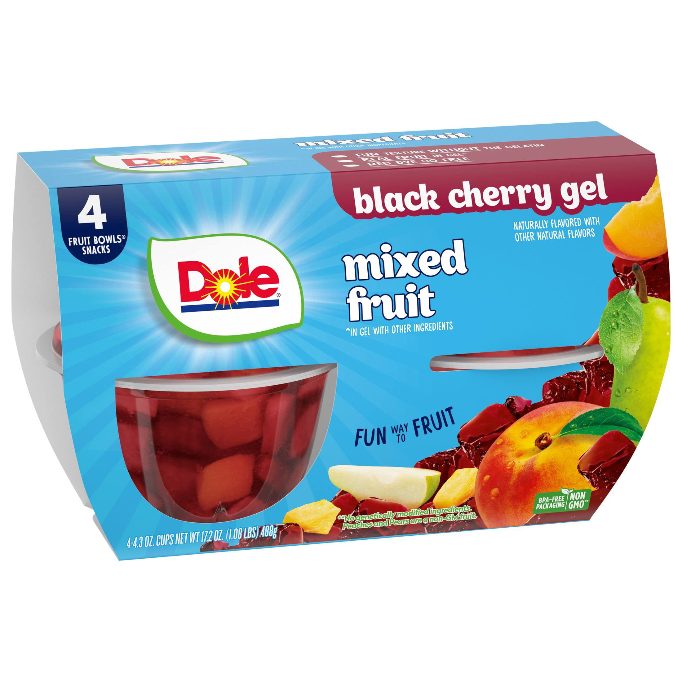 (3 pack) Dole Fruit Bowls Mixed Fruit in Black Cherry Gel, 4.3 oz Cups (4 Pack)