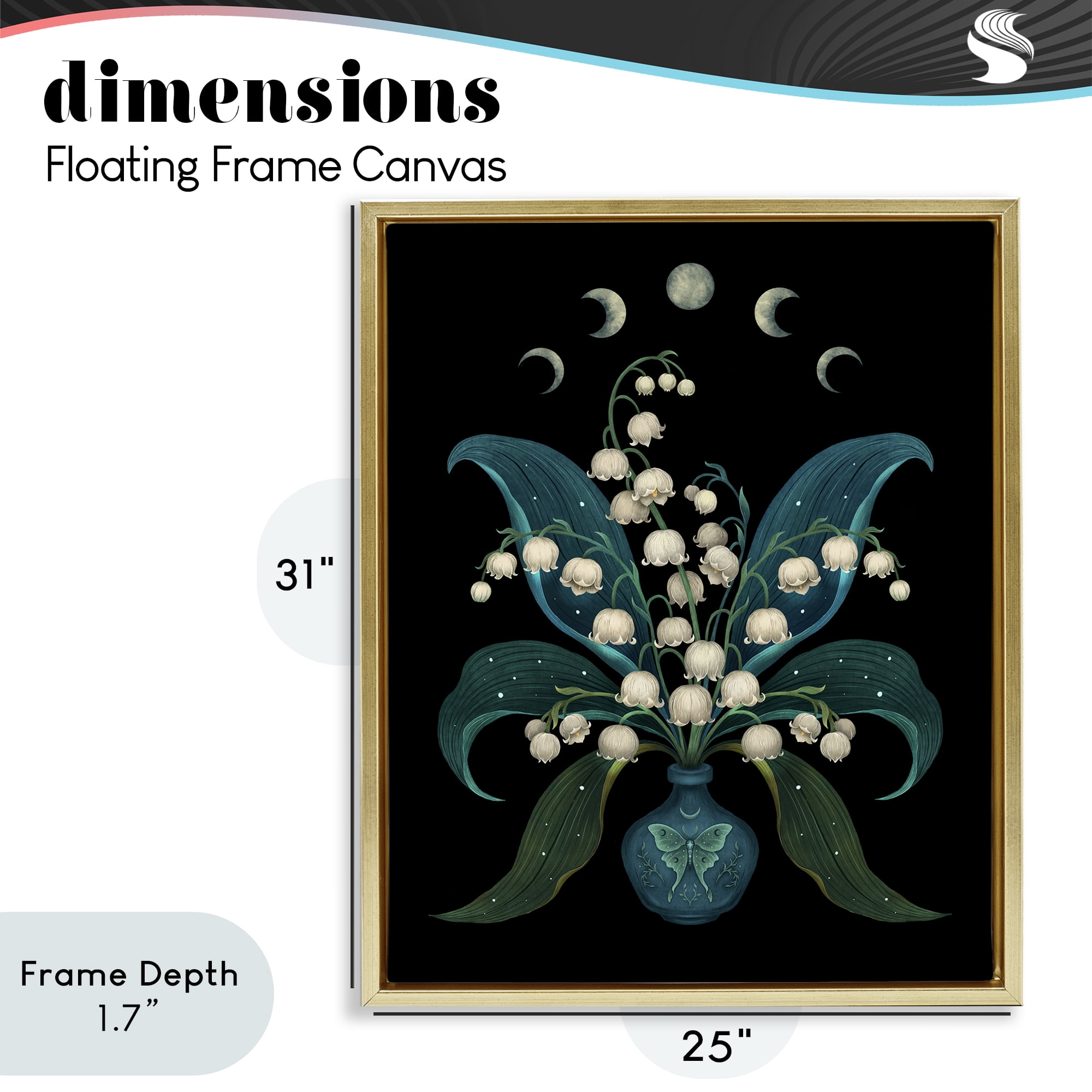 Stupell Industries Lunar Lily Of Valley Gold Framed Floater Canvas Wall Art, design by Episodic Drawings