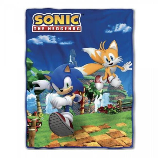 Sonic The Hedgehog Stage One Tails Knuckles Sega Plush Fleece Throw Blanket NEW 